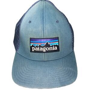 Patagonia One Size Embroidered Logo Mesh Back Cap Blue Trucker Snapback, Hat